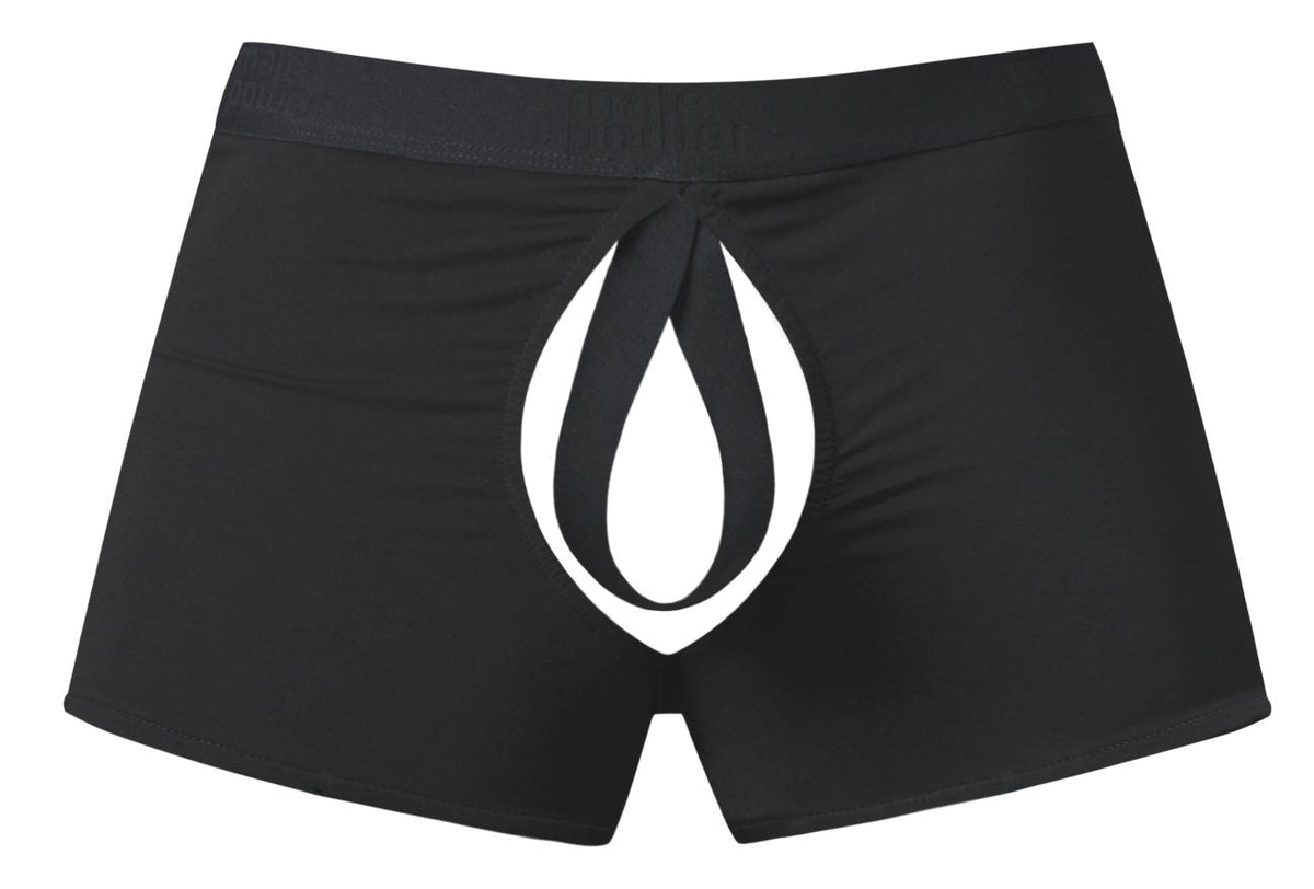 Male Power Open Ended Moonshine Short Open Front Elastic Cock Ring - Black