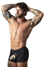 Male Power Open Ended Moonshine Short Open Front Elastic Cock Ring - Black