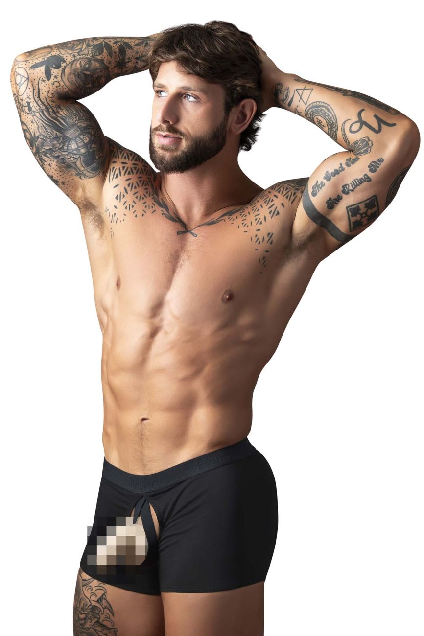 Male Power Open Ended Moonshine Short Open Front Elastic Cock Ring - Black