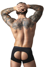 Male Power Open Ended Moonshine Short Open Front Elastic Cock Ring - Black