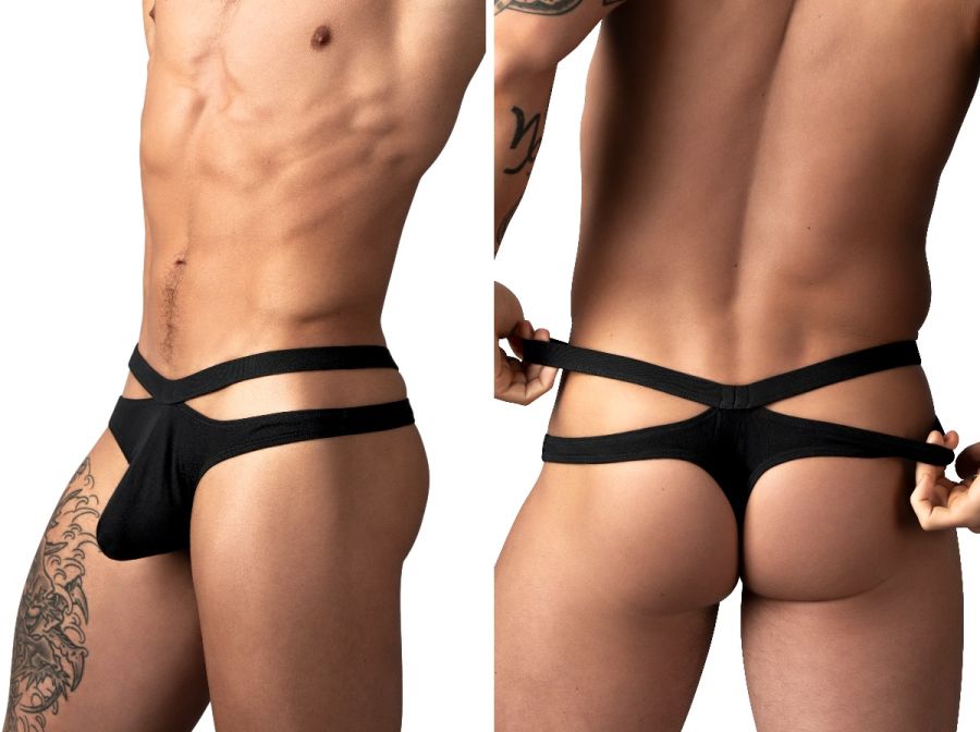 Male Power Eco Cozy Cutout Thong - Black