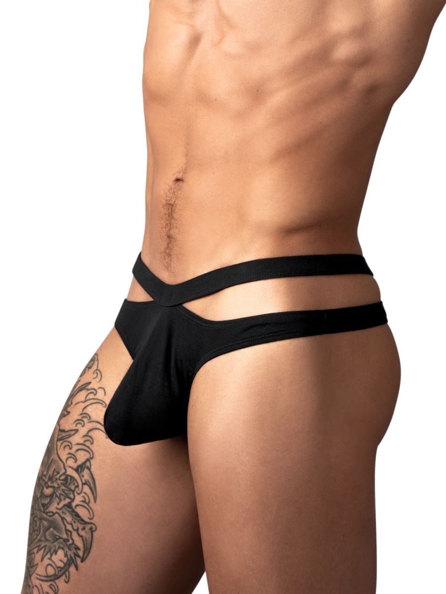 Male Power Eco Cozy Cutout Thong - Black