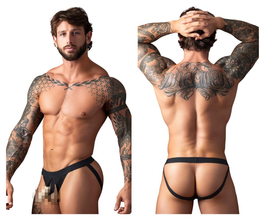 Male Power Open Ended Jock Open Front Elastic Cock Ring - Black