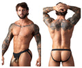 Male Power Open Ended Jock Open Front Elastic Cock Ring - Black