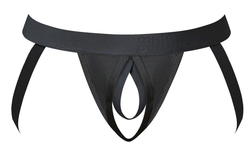 Male Power Open Ended Jock Open Front Elastic Cock Ring - Black