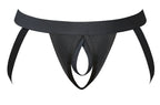 Male Power Open Ended Jock Open Front Elastic Cock Ring - Black