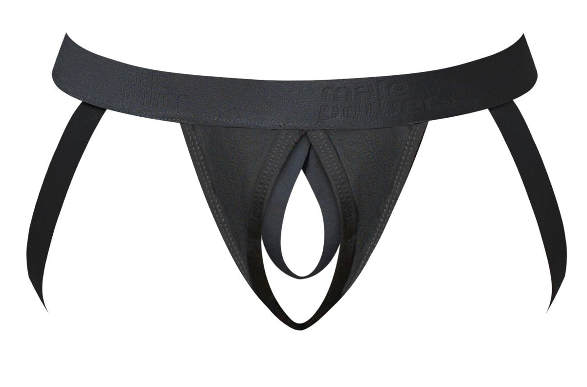 Male Power Open Ended Jock Open Front Elastic Cock Ring - Black