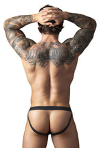 Male Power Open Ended Jock Open Front Elastic Cock Ring - Black