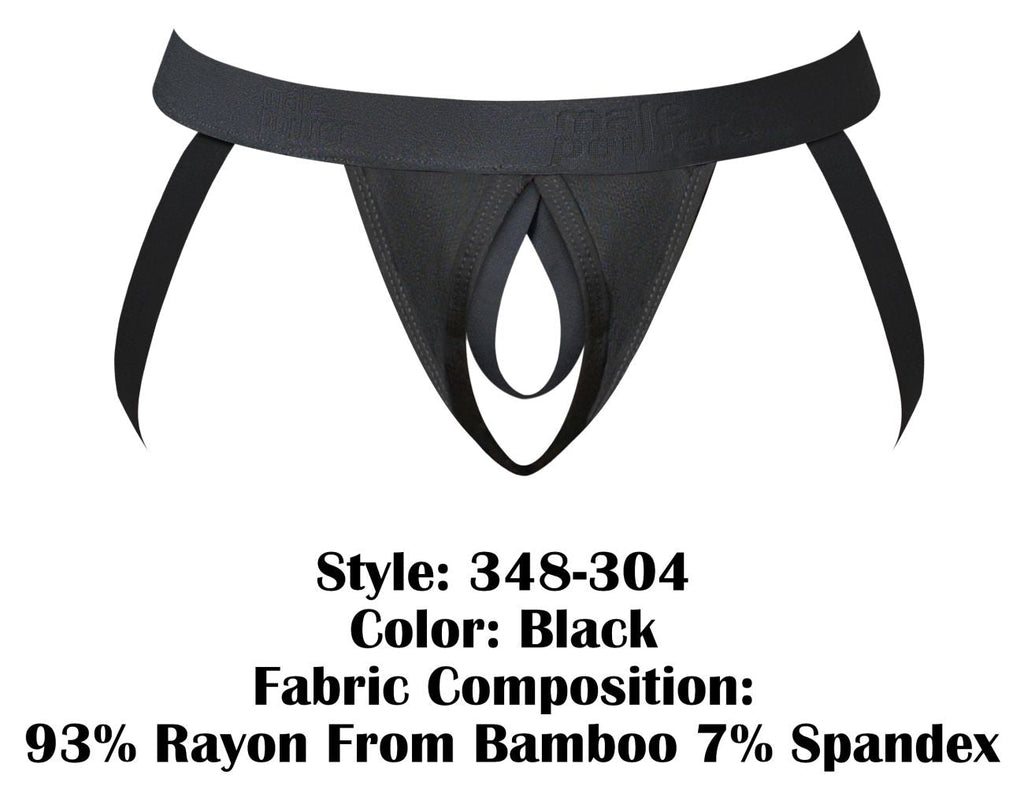 Male Power Open Ended Jock Open Front Elastic Cock Ring - Black
