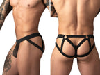 Male Power Mesh 2 Strappy Ring Jockstrap - Black