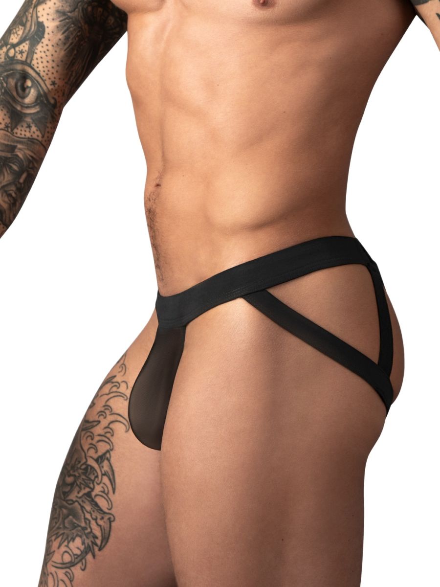 Male Power Mesh 2 Strappy Ring Jockstrap - Black