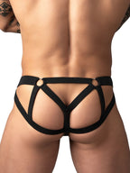 Male Power Mesh 2 Strappy Ring Jockstrap - Black