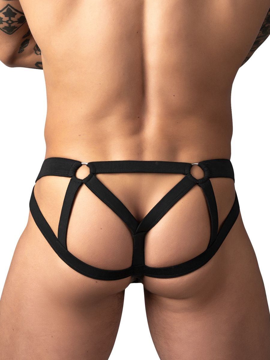 Male Power Mesh 2 Strappy Ring Jockstrap - Black