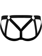 Male Power Mesh 2 Strappy Ring Jockstrap - Black