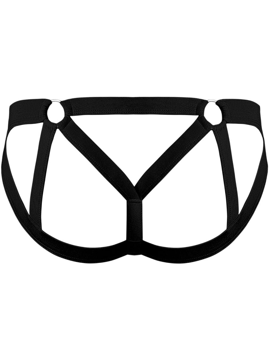 Male Power Mesh 2 Strappy Ring Jockstrap - Black