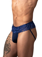 Male Power Sassy Lace Skirt Jock - Navy
