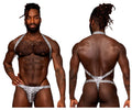 Male Power S-naked Shoulder Sling Harness Thong - Silver-Black