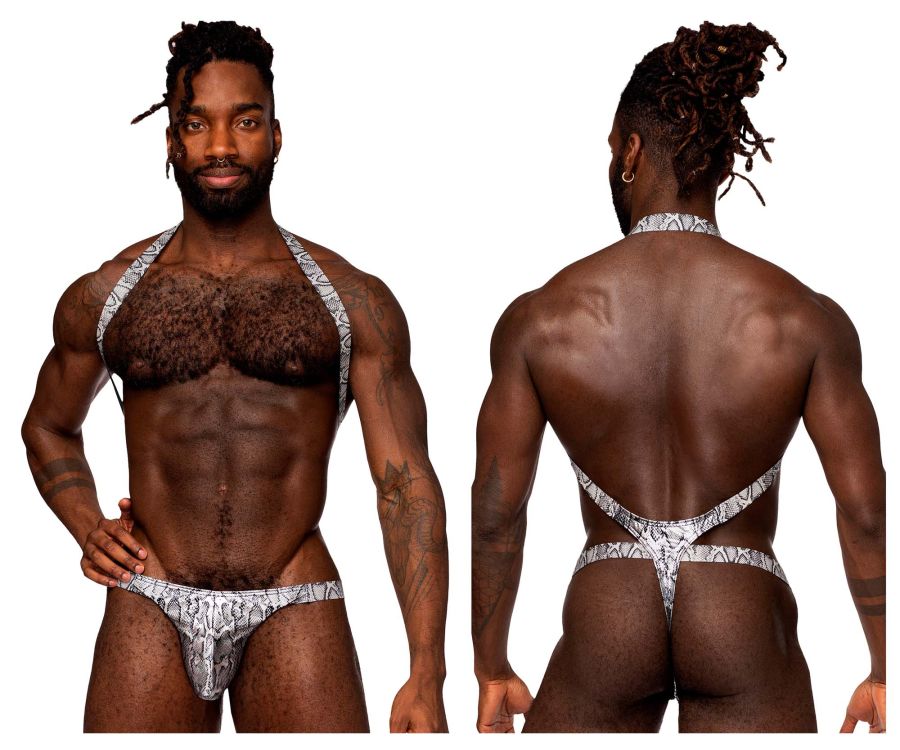 Male Power S-naked Shoulder Sling Harness Thong - Silver-Black