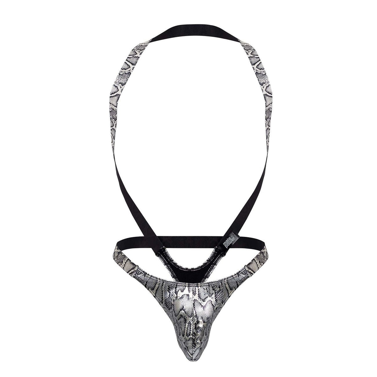 Male Power S-naked Shoulder Sling Harness Thong - Silver-Black