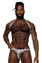 Male Power S-naked Shoulder Sling Harness Thong - Silver-Black