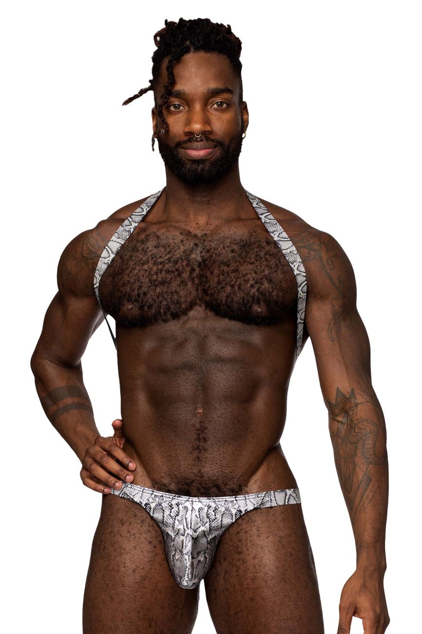 Male Power S-naked Shoulder Sling Harness Thong - Silver-Black