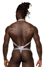 Male Power S-naked Shoulder Sling Harness Thong - Silver-Black
