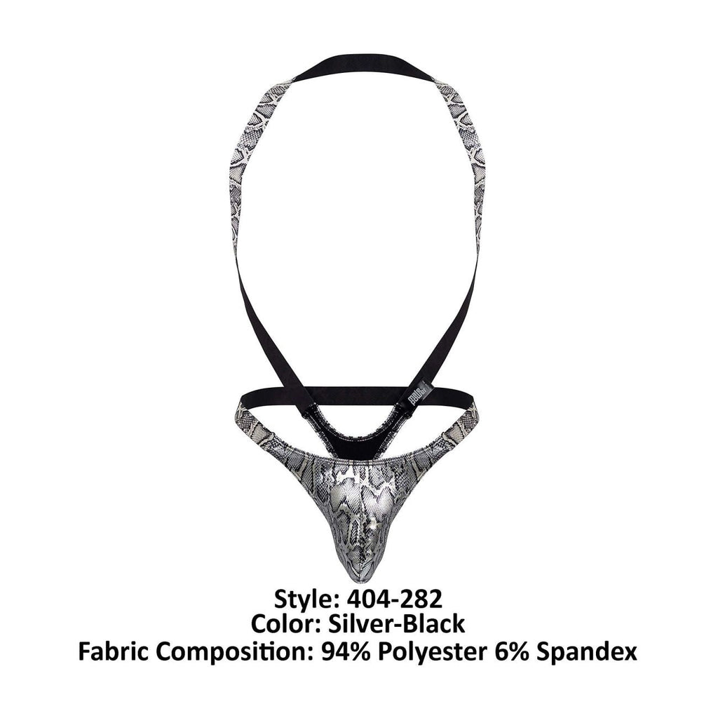 Male Power S-naked Shoulder Sling Harness Thong - Silver-Black