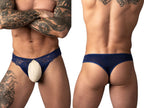 Male Power Sassy Lace Open Ring Thong - Navy