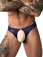 Male Power Sassy Lace Open Ring Thong - Navy