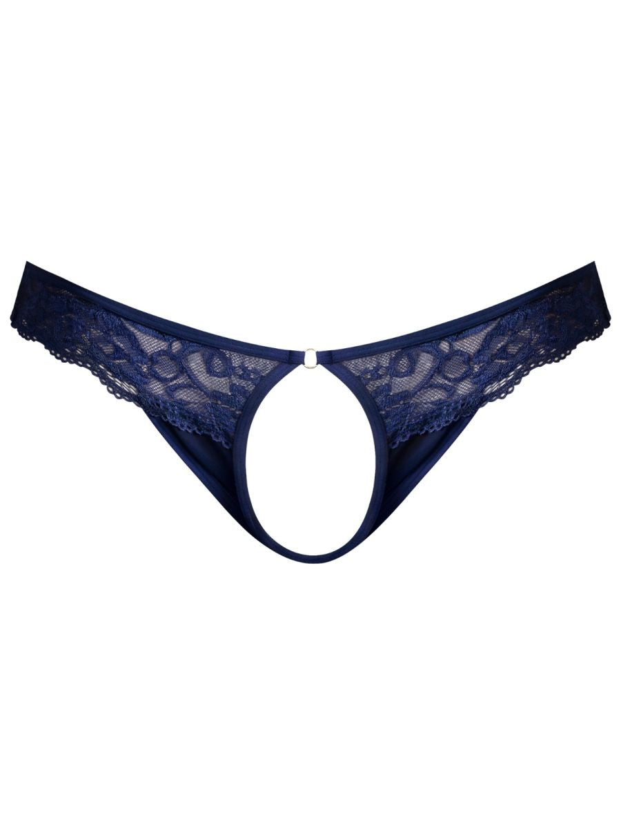 Male Power Sassy Lace Open Ring Thong - Navy