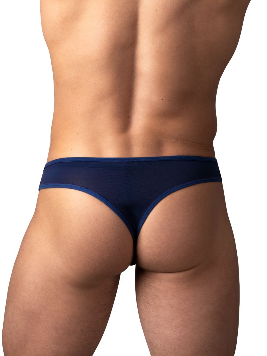 Male Power Sassy Lace Open Ring Thong - Navy