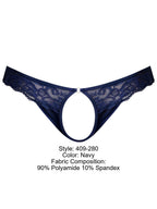 Male Power Sassy Lace Open Ring Thong - Navy