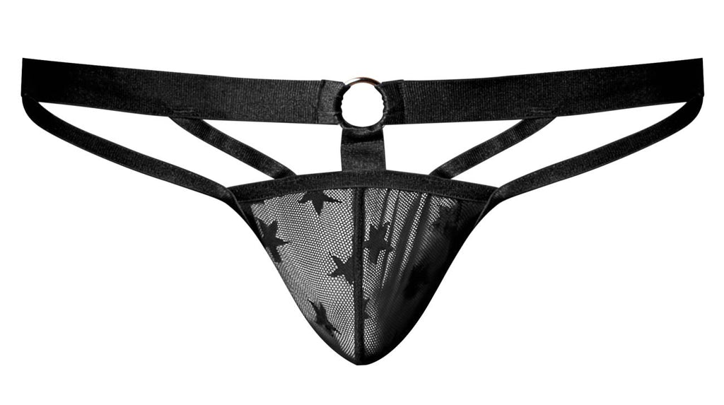Male Power Love Star Thong with Ring - Black