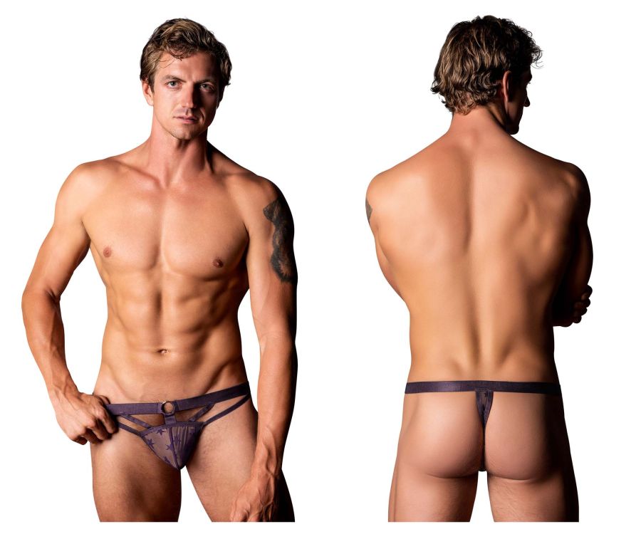 Male Power Love Star Thong with Ring - Purple