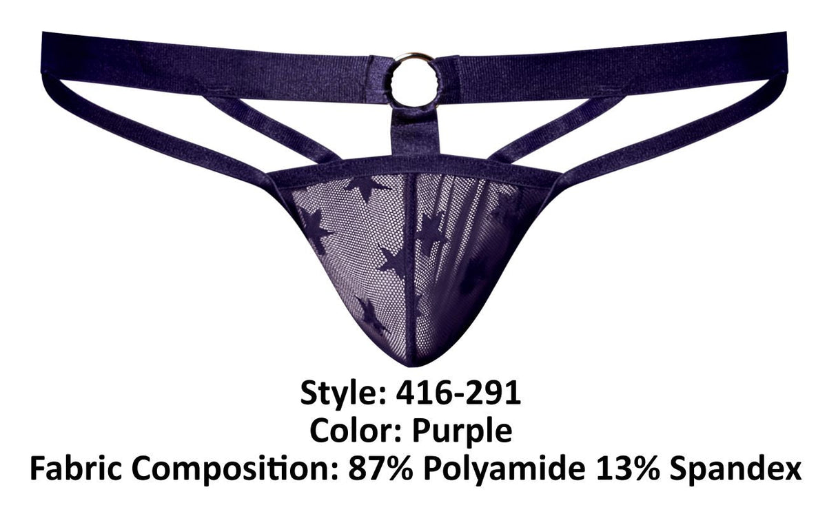 Male Power Love Star Thong with Ring - Purple