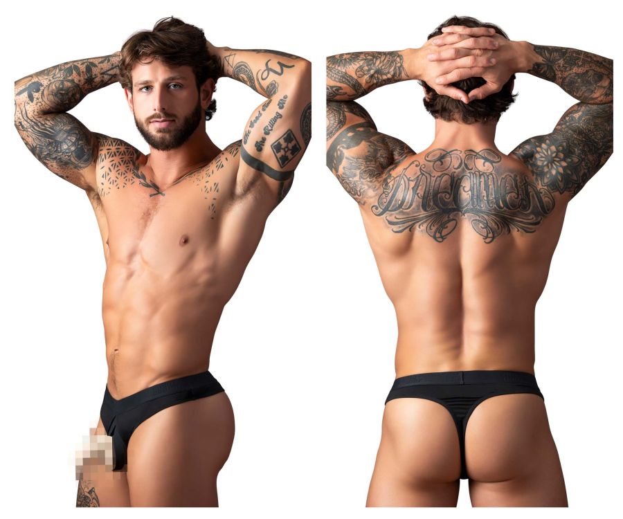 Male Power Open Ended Thong Open Front Elastic Cock Ring - Black