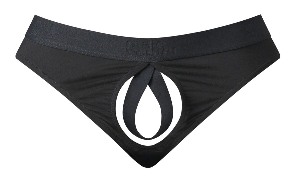 Male Power Open Ended Thong Open Front Elastic Cock Ring - Black