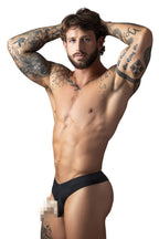 Male Power Open Ended Thong Open Front Elastic Cock Ring - Black