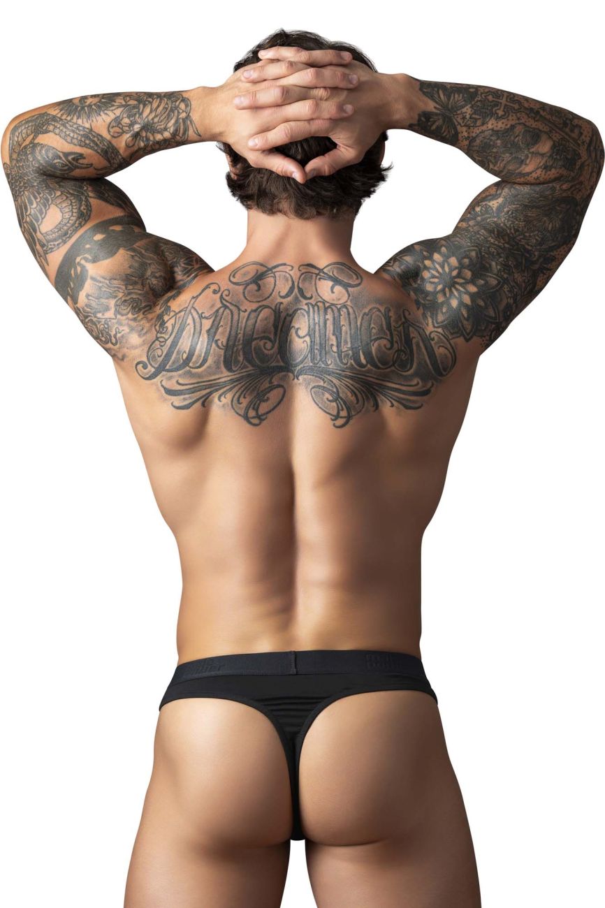 Male Power Open Ended Thong Open Front Elastic Cock Ring - Black