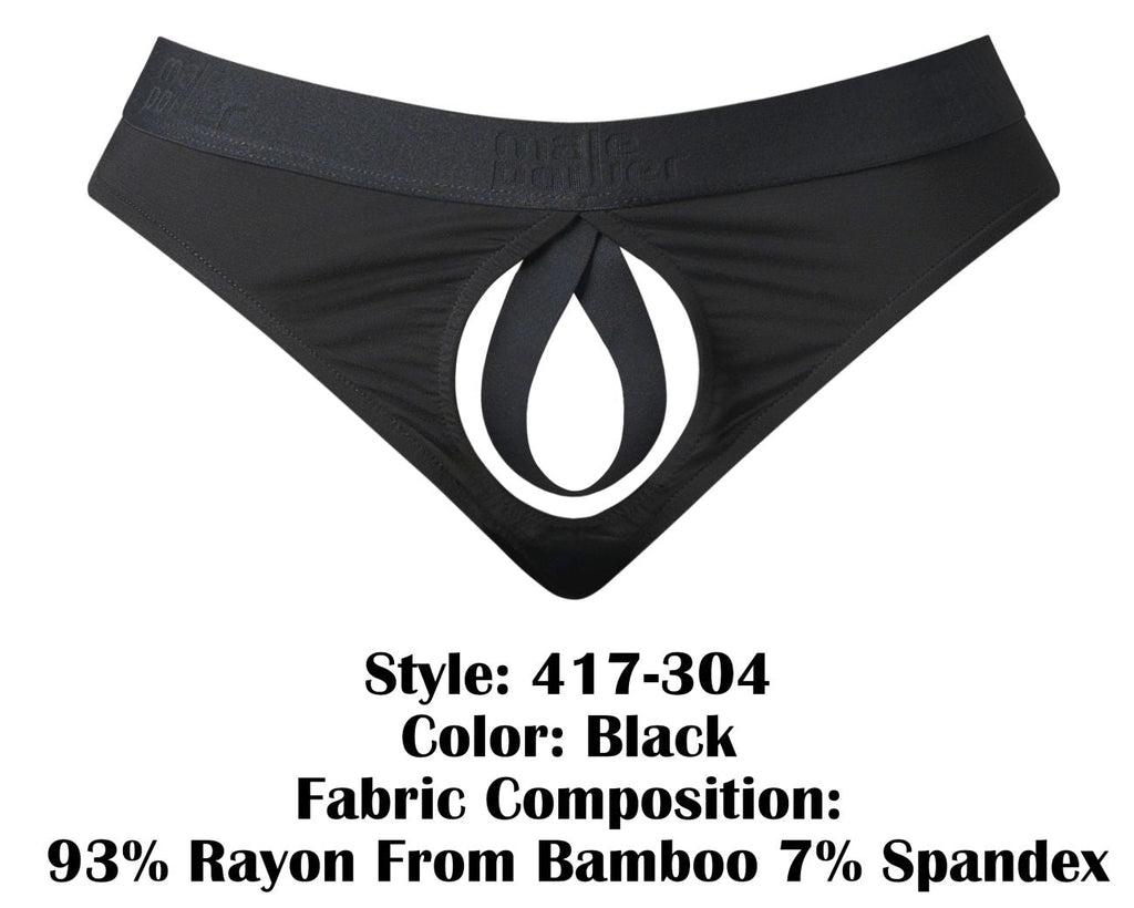 Male Power Open Ended Thong Open Front Elastic Cock Ring - Black