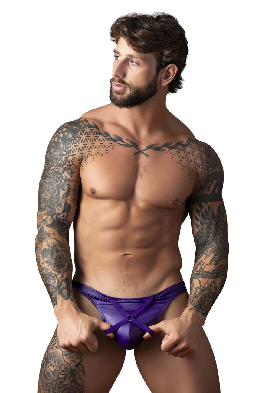 Male Power Eggplant Crossover Thong - Plum