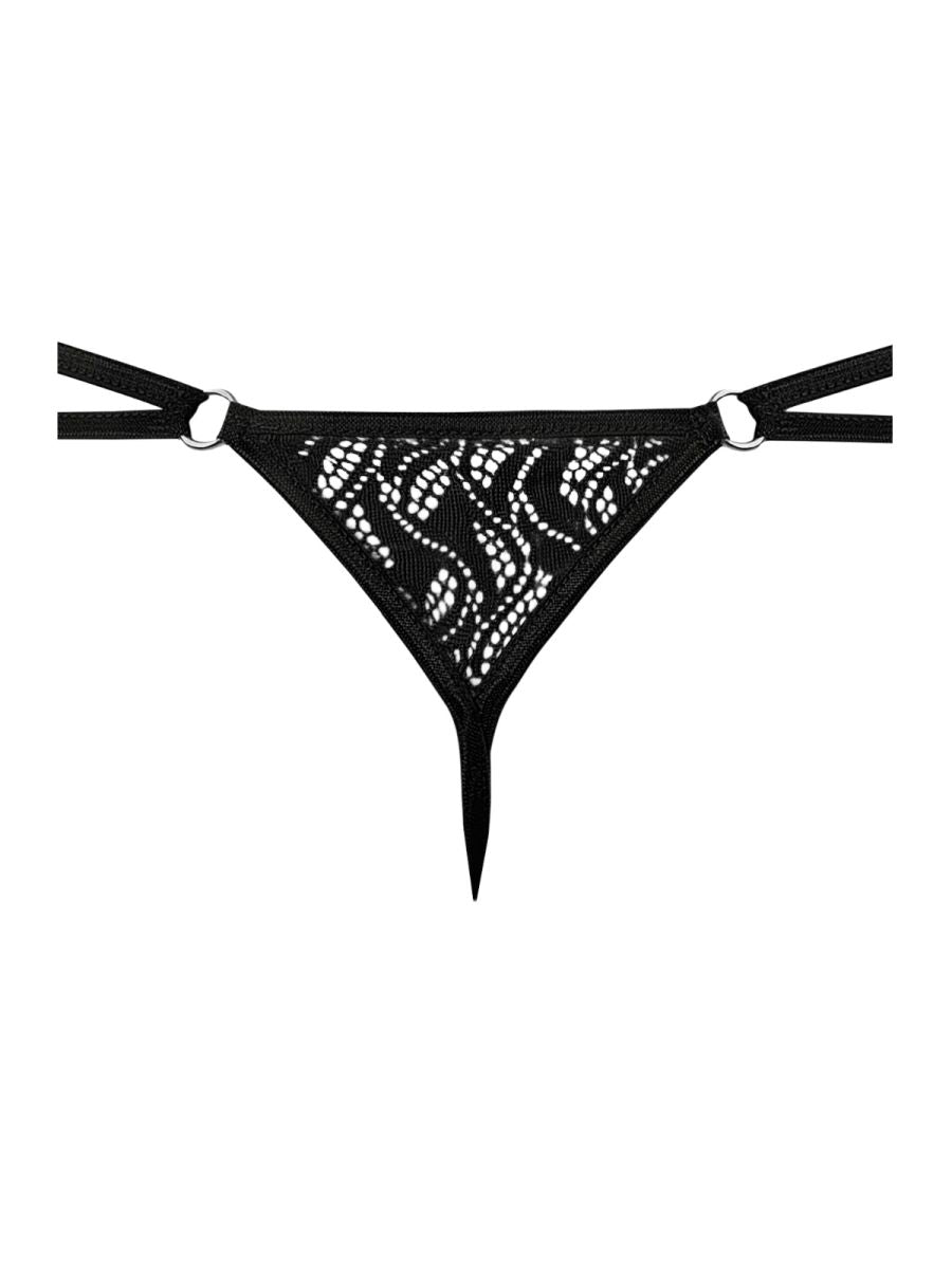 Male Power Ripple Micro V-String Thong - Black