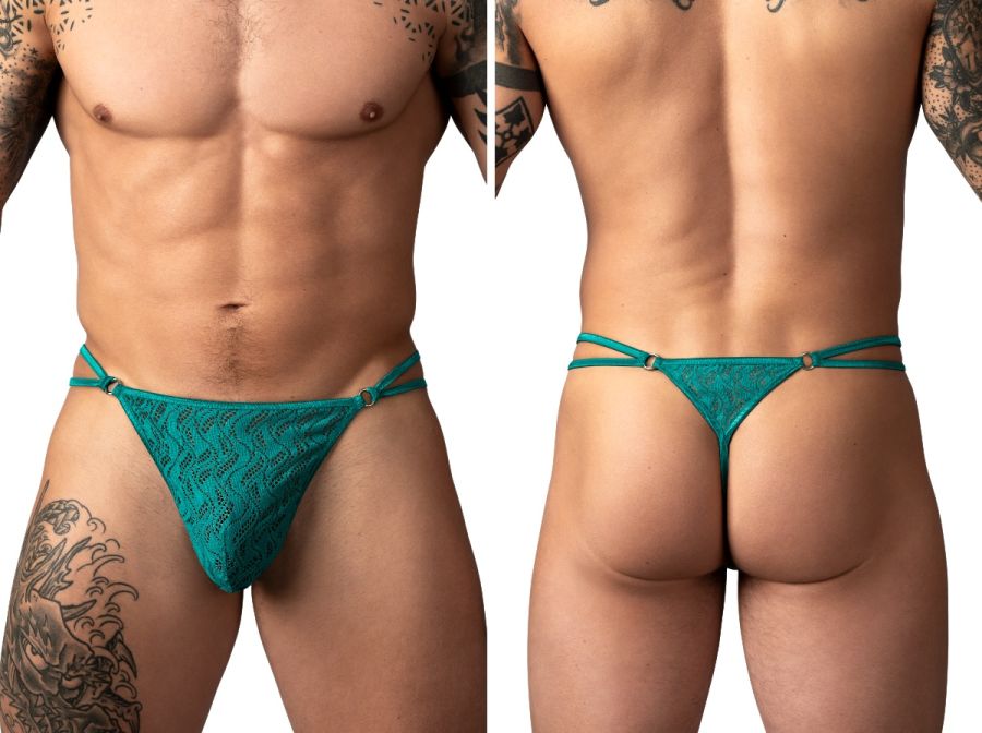 Male Power Ripple Micro V-String Thong - Teal