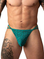 Male Power Ripple Micro V-String Thong - Teal