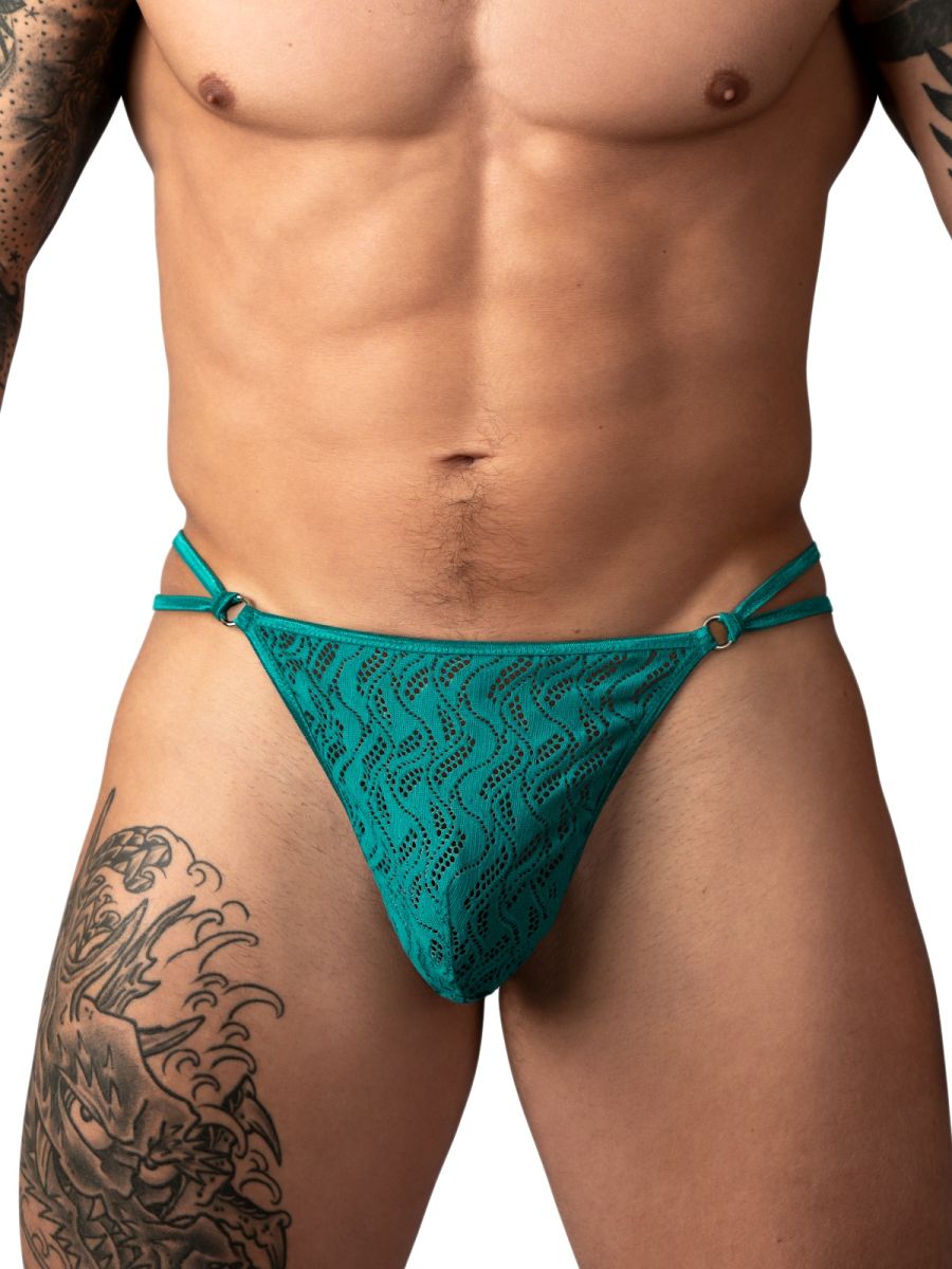 Male Power Ripple Micro V-String Thong - Teal