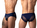 Male Power Sassy Lace Bikini Solid Pouch - Navy