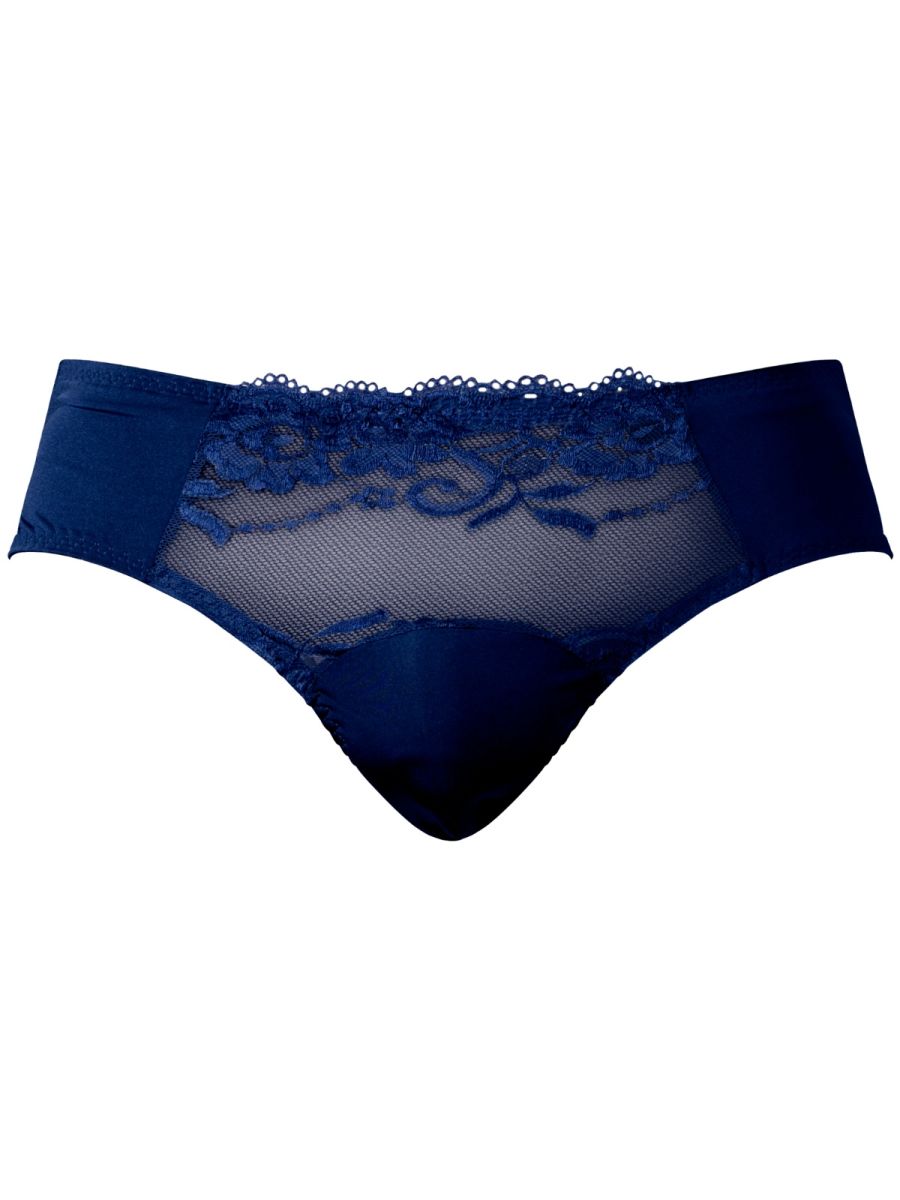 Male Power Sassy Lace Bikini Solid Pouch - Navy