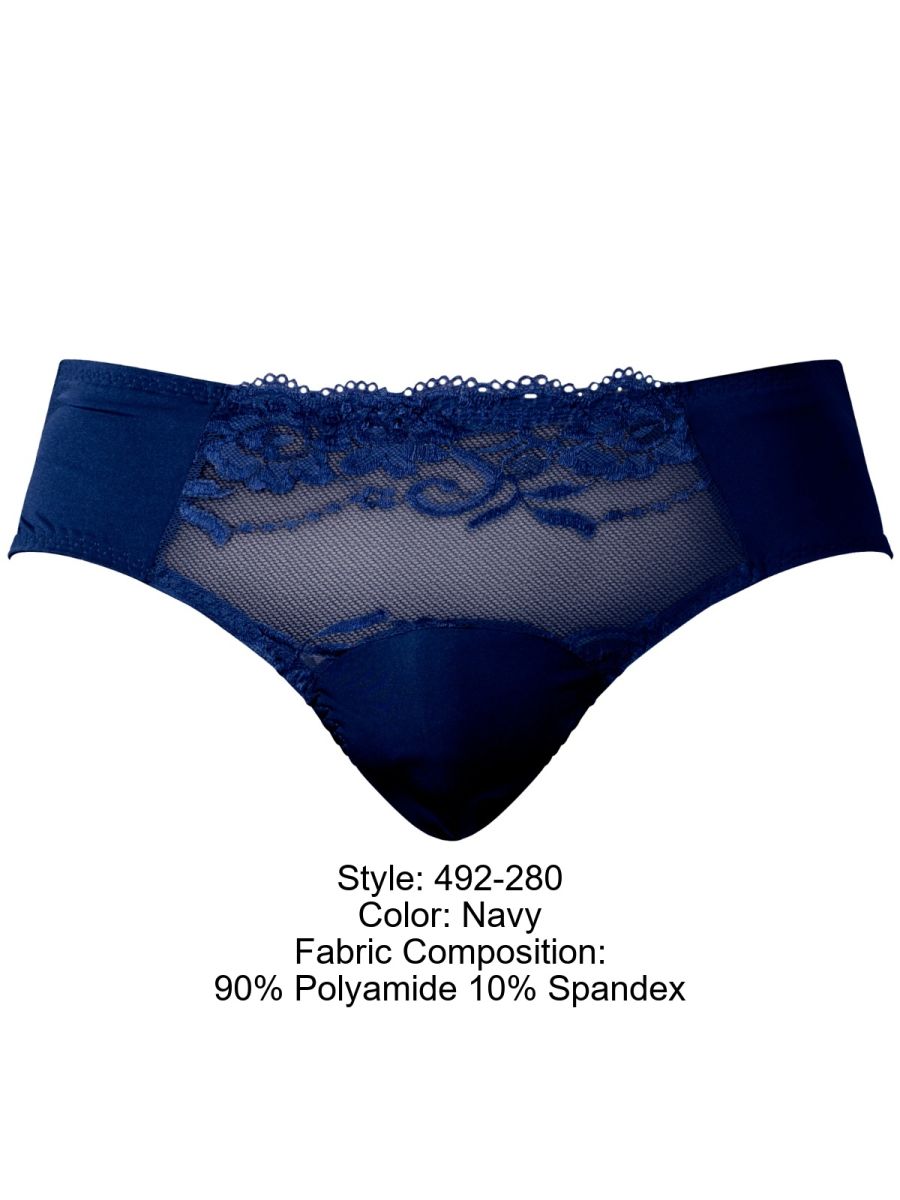 Male Power Sassy Lace Bikini Solid Pouch - Navy