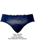 Male Power Sassy Lace Bikini Solid Pouch - Navy