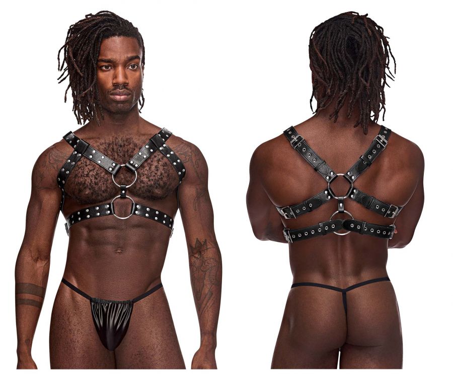 Male Power Leather Gemini Harness - Black